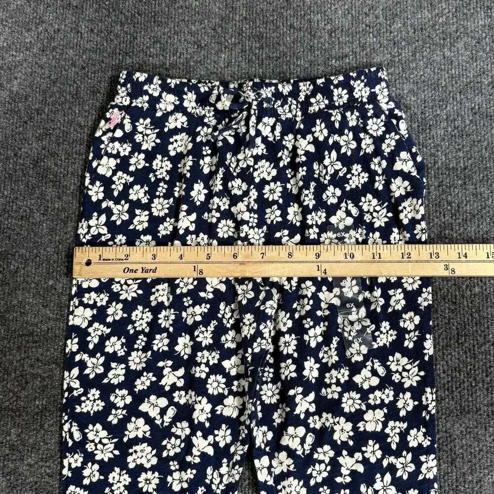 Polo Ralph Lauren Pants Girls 6X Blue Floral Jogger French Terry Elastic Waist